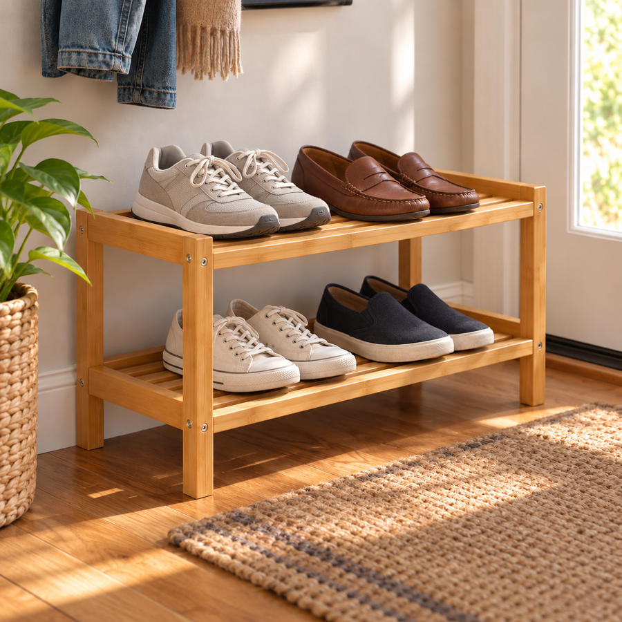 Two-Tier Bamboo Shoe Rack