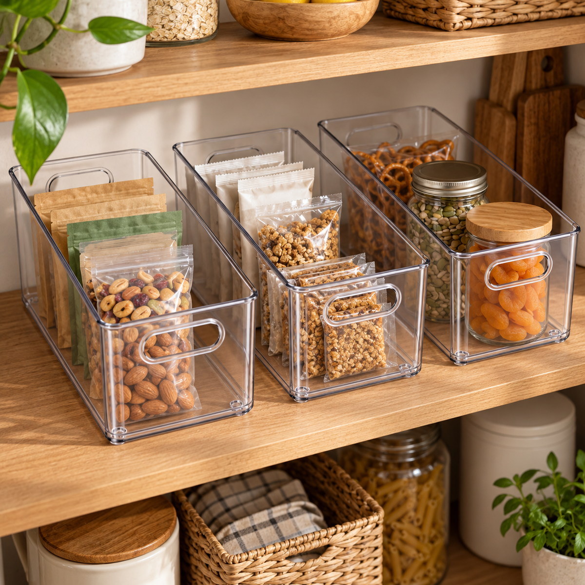 Clear Pantry Organizer Bins - Set of 3