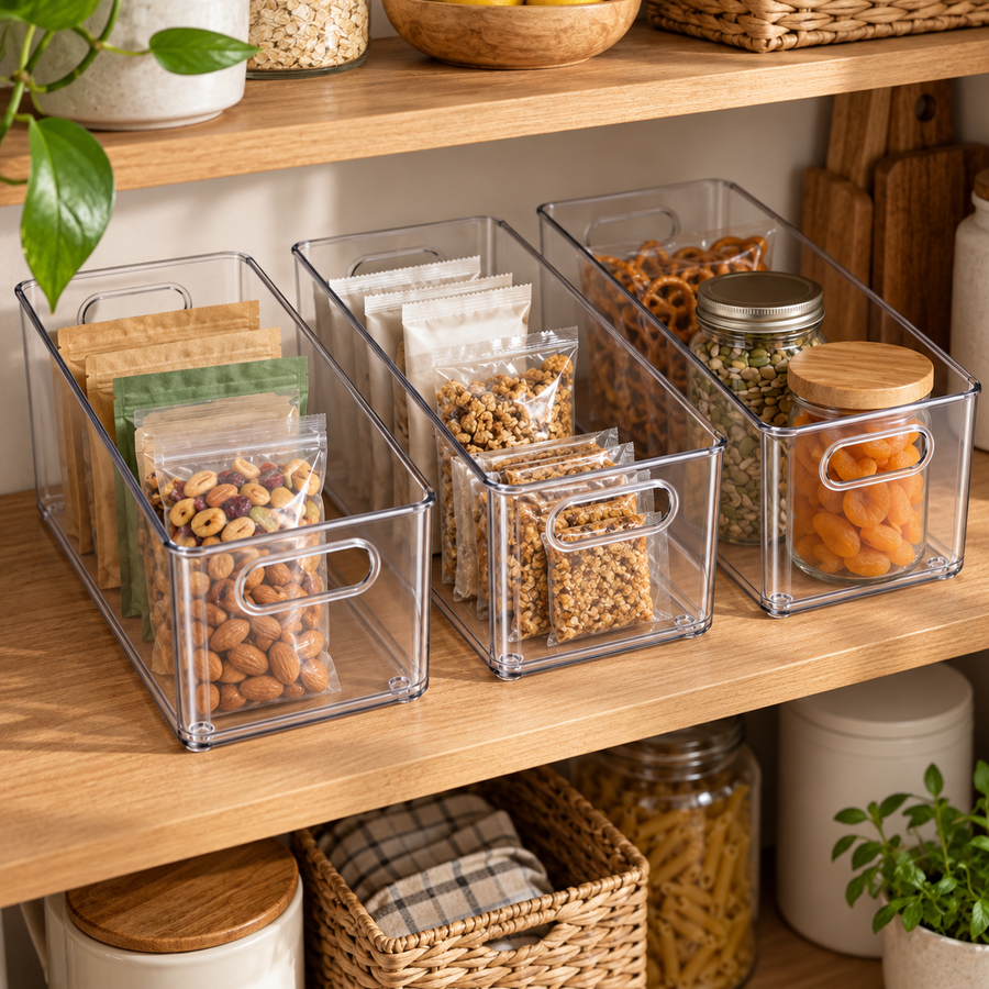 Clear Pantry Organizer Bins - Set of 3
