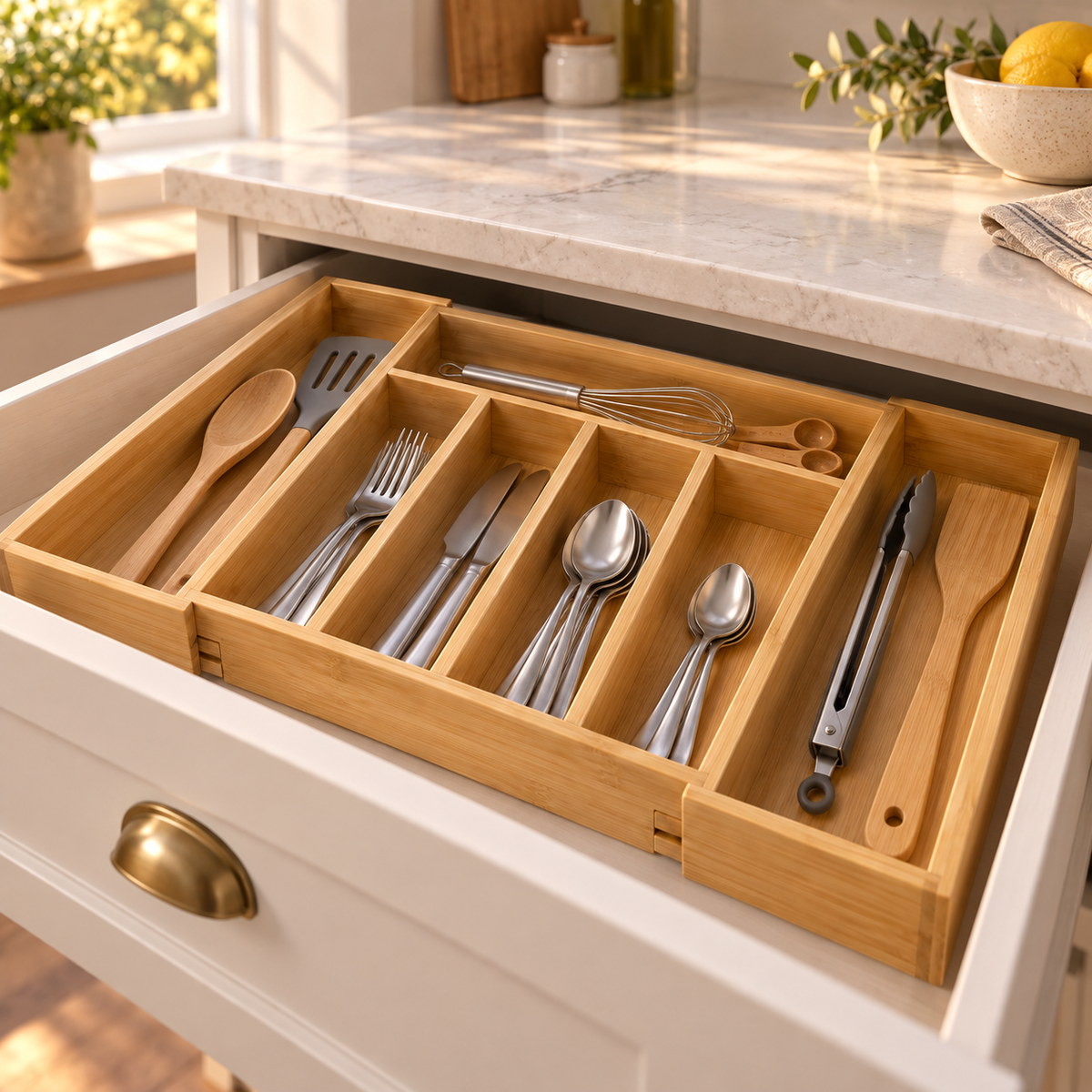 Expandable Bamboo Drawer Organizer