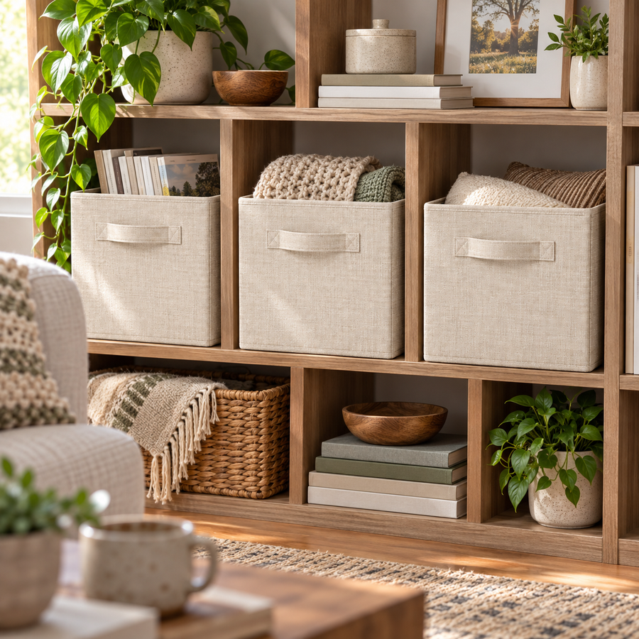 Woven Fabric Storage Cubes - Set of 3
