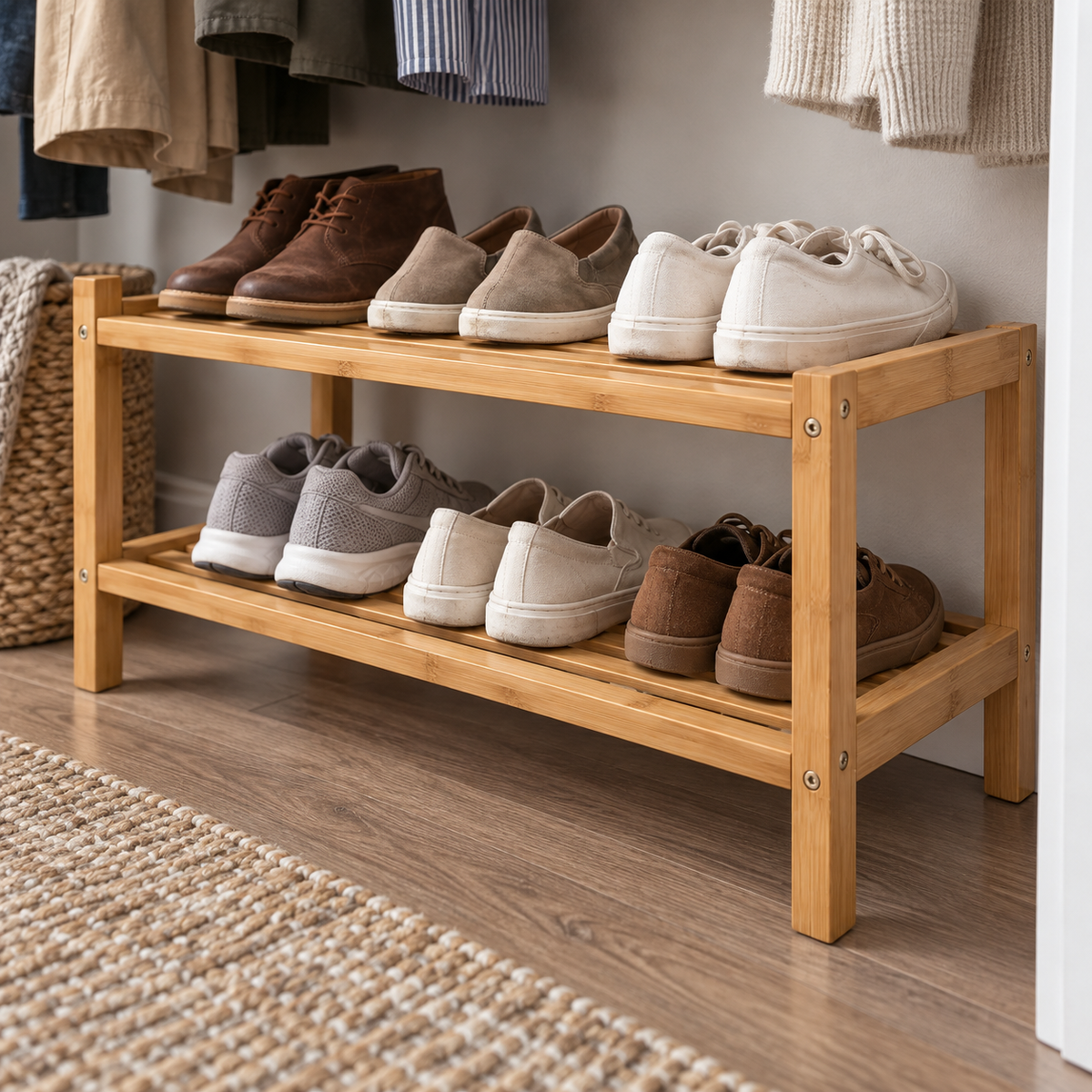 Two-Tier Bamboo Shoe Rack