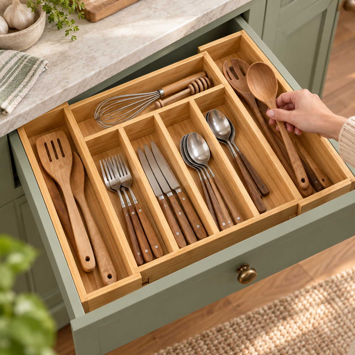 Expandable Bamboo Drawer Organizer