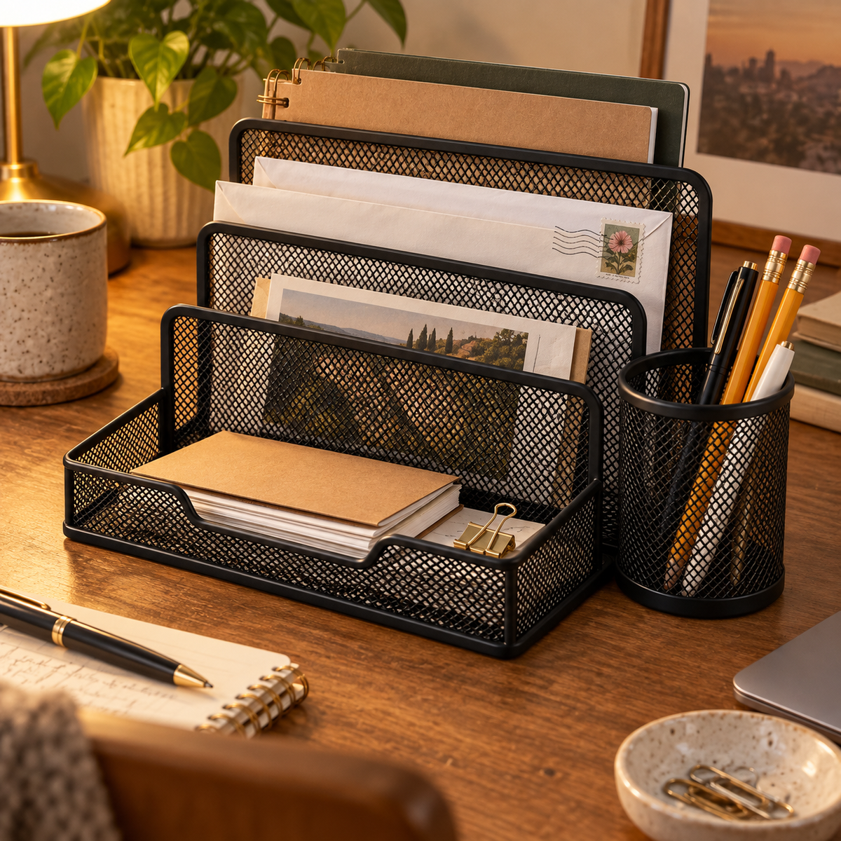 Black Mesh Desk Organizer