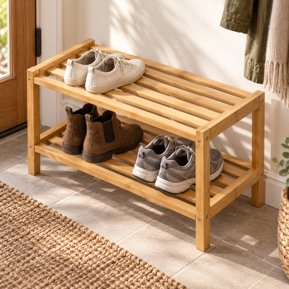 Two-Tier Bamboo Shoe Rack