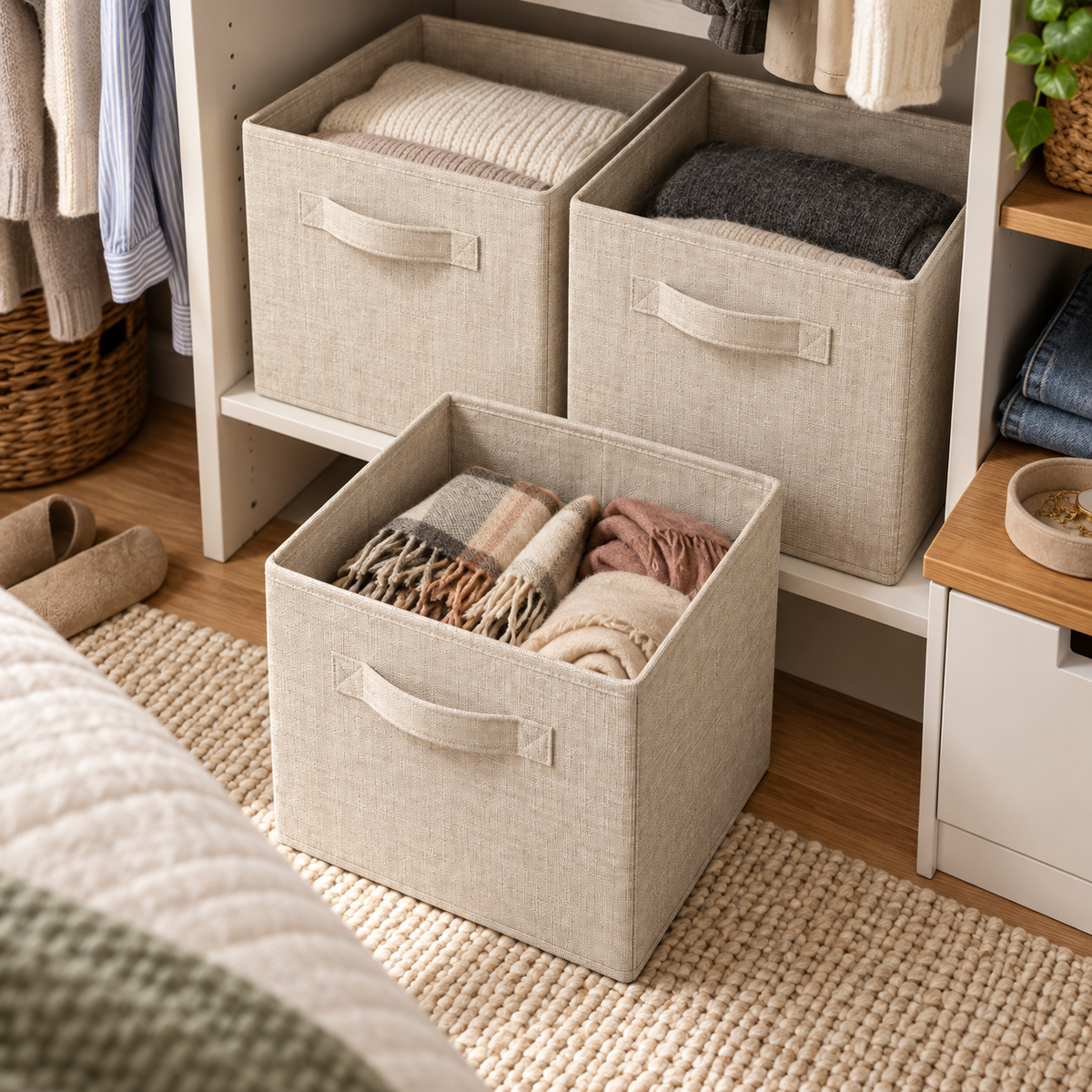 Woven Fabric Storage Cubes - Set of 3