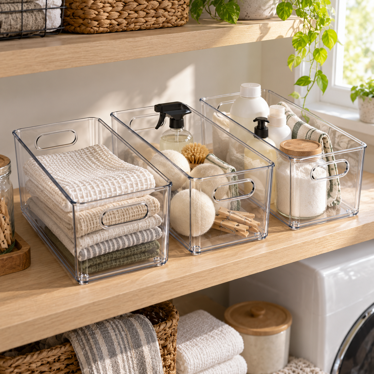 Clear Pantry Organizer Bins - Set of 3
