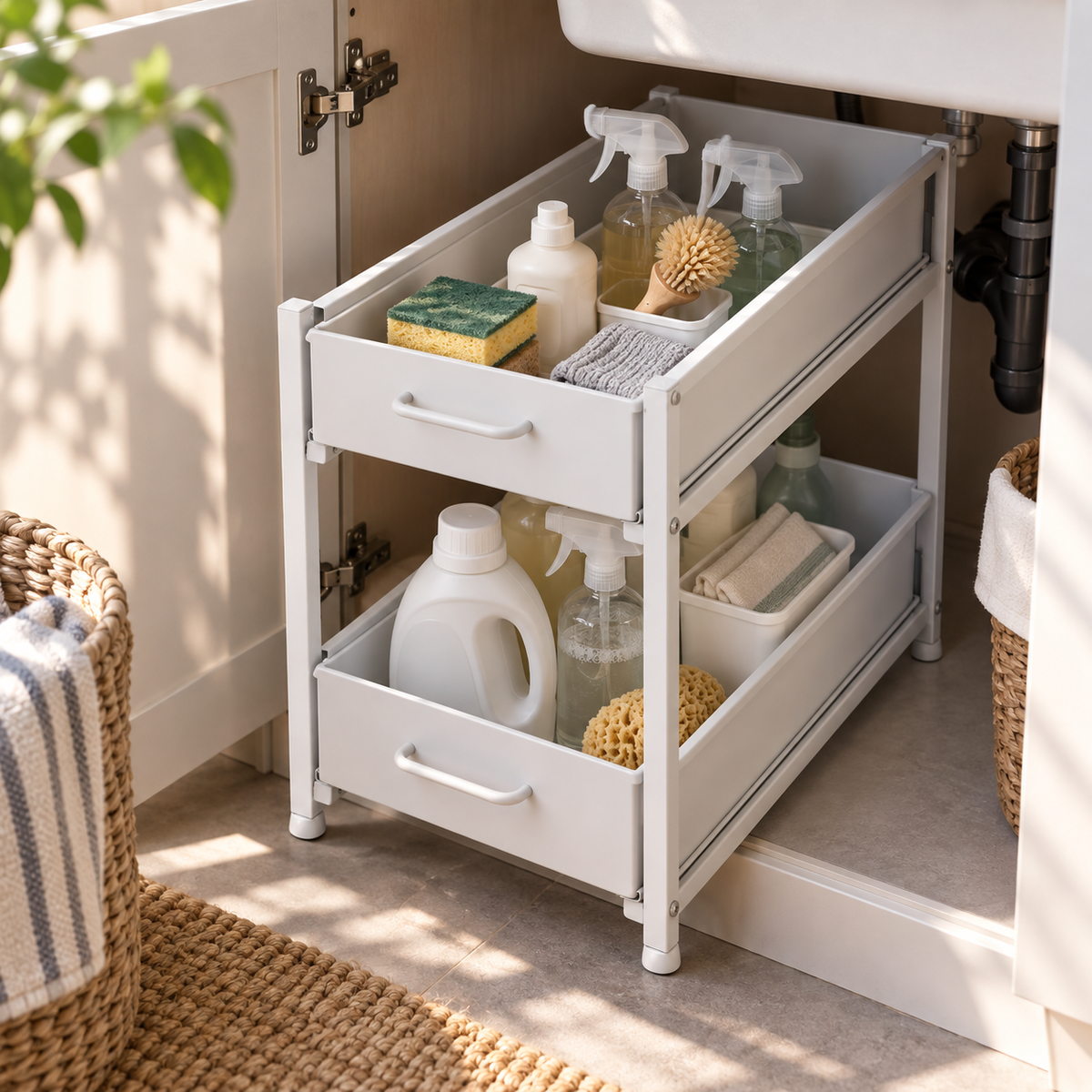 Two-Tier Under-Sink Sliding Organizer